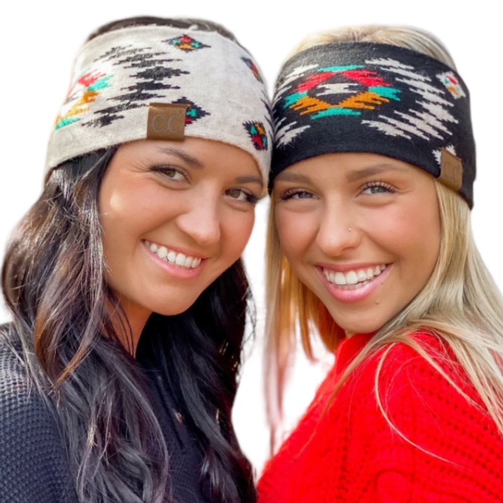 C.C Aztec Print Winter DARK Grey Headbands HeadWrap - Picture 3 of 15